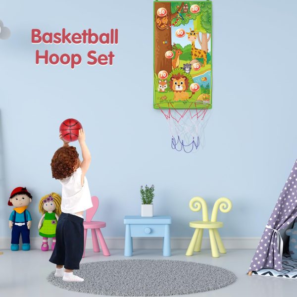 22" Dart Board for Kids, Kids Basketball Hoop, Flying Disc, Kids Dart Board with Balls - Image 3