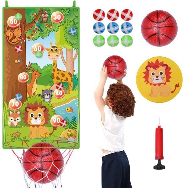 22" Dart Board for Kids, Kids Basketball Hoop, Flying Disc, Kids Dart Board with Balls